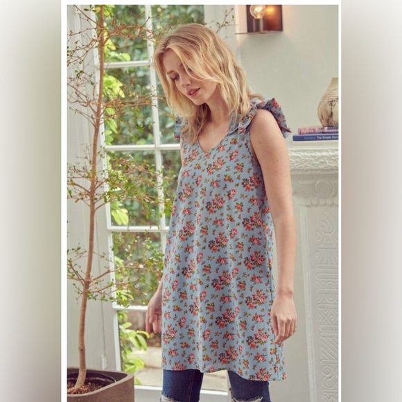 Chic Floral Blue Sleeveless Dress -3X NWOT - Picture 1 of 2